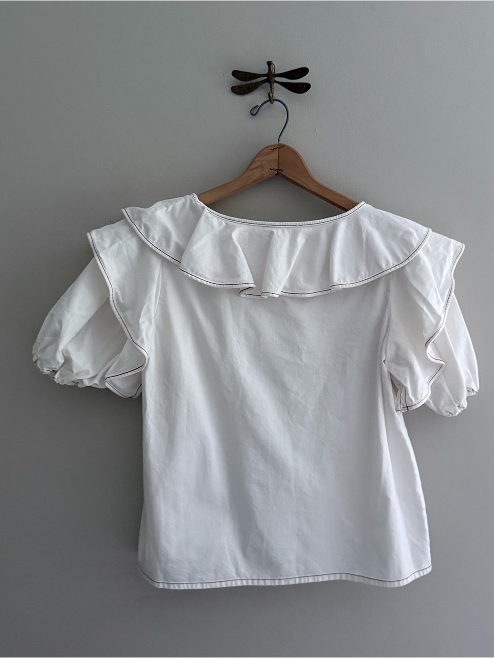Something Navy White Felix Ruffle Top Poplin Cotton XS - Picture 5 of 5